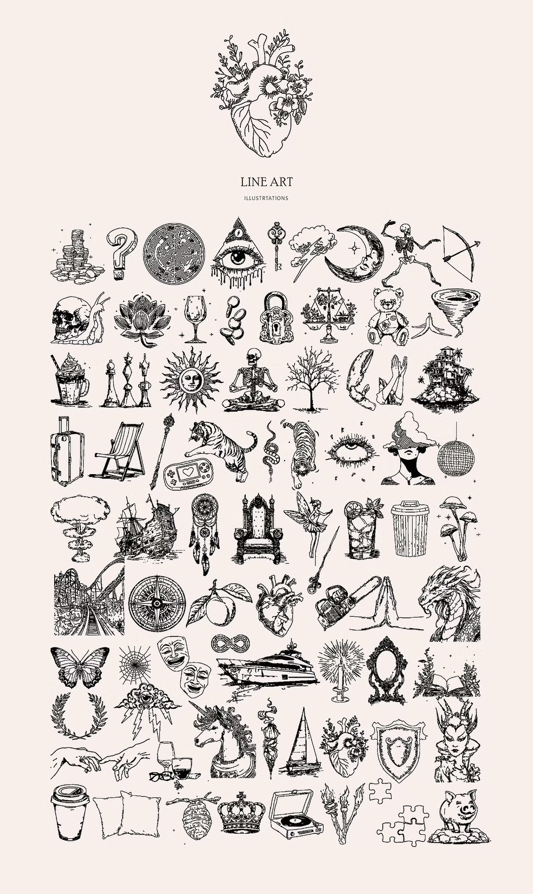 70+卡牌桌游传统塔罗牌AI矢量插画